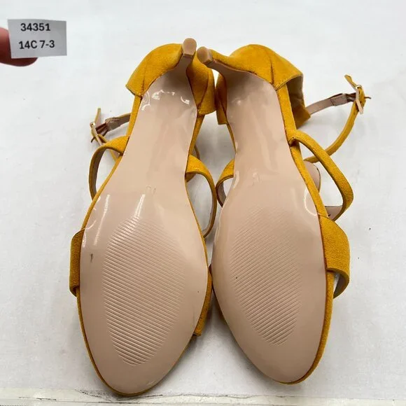 FSJ Yellow Strappy Ankle Strap Open Toe High Heel Caged Cutout T-Strap Sandals - Picture 7 of 8